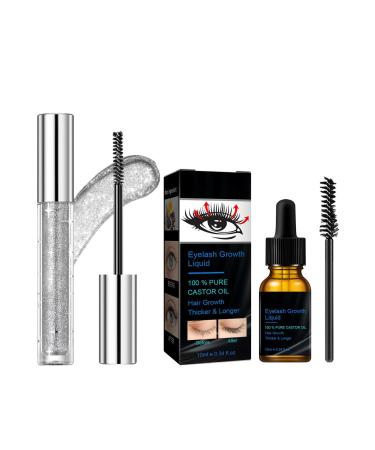 Mascara 10ml Liquid Eyelash Care et 3.2g Diamond Mascara Conditioner for Thick & Curly Lashes Sparkling Eyes Waterproof Non-Smudge mascara