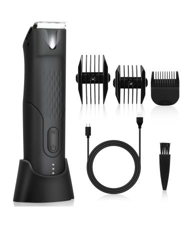 Beesjuy Men's Body Hair Trimmer Waterproof and Dry Use LED Light Ceramic Blade Matte Material 100 Minutes Battery Life