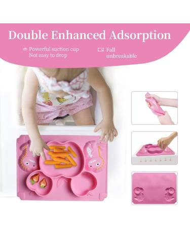 SFCCMM Toddler Silicone Divided Plate - Non-Slip Suction Baby Dinnerware (Dinosaur Pink) - Buy Online on GoSupps.com
