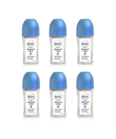 VEET Pack of 6 Anti-Perspiration Roll-On Cream Deodorants - 75ml