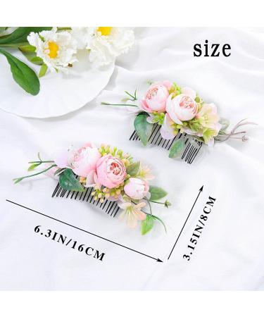 Campsis Set of 2 Pink Flower Bridal Hair Combs - Wedding Hair Accessories for Bride, Bridesmaid, Engagement, Prom, Beach Photography - Buy Online on GoSupps.com