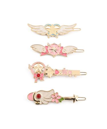 Card Captor Sakura Hair Clips Cute Anime Girls Hair Decoration Sweet Gifts for Women Girls Exquisite Daily Hair Pins Accessories (Card Captor Sakura 4pcs-1)