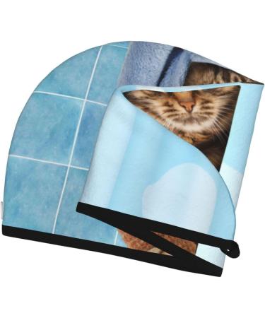 Microfiber Hair Drying Cap - Funny Cat Bath Towel Soft Absorbent Wrap for Curly & Thick Hair - Quick Dry Button Closure - Buy Online on GoSupps.com