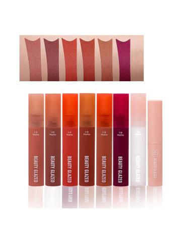 Liquid Matte Lipstick for Women 6 Color Long Lasting Matte Lipstick Set + 1 Lip Balm Stick + 1 Lip Oil Clear Dark Red Brown Pink Purple Orange Nude Lipstick Makeup Gift Kit for Women #145