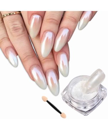 White Pearl Chrome Nail Powder  Mirror Effect Pearlescent White Nail Art Jewelry Glitter Powder Metallic Pigment for Nails  Magic Nail Powder Fine & Shiny Holographic Ice Aurora Dust Nail Powder