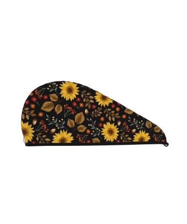 Sunflowers Leaves Microfiber Hair Towel Soft Super Absorbent Hair Towel Wrap for Women Coral Velvet Quick Dry Hair Cap for Long Curly and Thick Hair