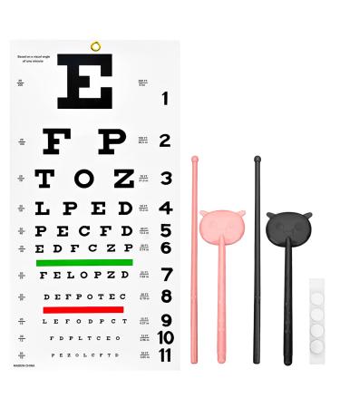 Complete Snellen Eye Exam Kit Standard 20 Feet Snellen Eye Chart 22x11 inch with 2 Pack Cute Eye Occluder Set White