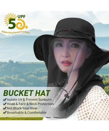 Mosquito Head Net Mesh Hat - Breathable Sun Protection Bucket Cap for Outdoor Activities - Black - Buy Online on GoSupps.com
