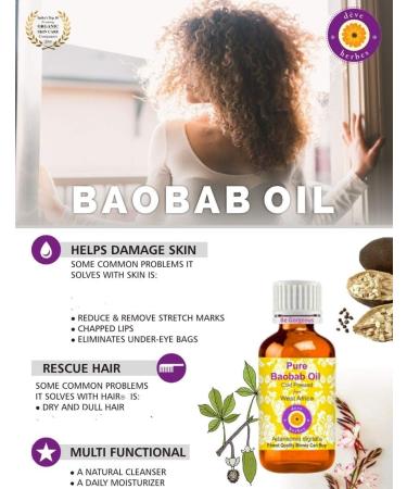 Deve Herbes Pure Baobab Oil (Adansonia digitata) 100% Natural Therapeutic Grade Cold Pressed 50 ml (1.69 oz) - Buy Online on GoSupps.com