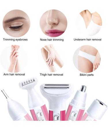 5-in-1 Rechargeable Electric Razor for Women - Body, Nose, Face, Eyebrow, Leg, Armpit, Bikini Area & Underarms - Painless Hair Removal Trimmer - Portable Women's Shavers Set - Buy Online on GoSupps.com