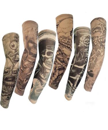 Pinkiou Temporary Tattoo Arm Sleeves for Men/Women  Fake Tattoo Sleeves Outdoor Sun Protective Cover Body Art Fake Arm Accessories 6 pcs Tattoo Sleeves (L)