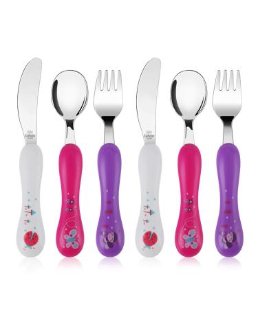 Lehoo Castle Children's Cutlery Set 6pcs Stainless Steel Toddler Cutlery Kids Cutlery Flatware for Girls Incudes 2 x Spoons 2 x Forks 2 x Knives Pink/Purple/White