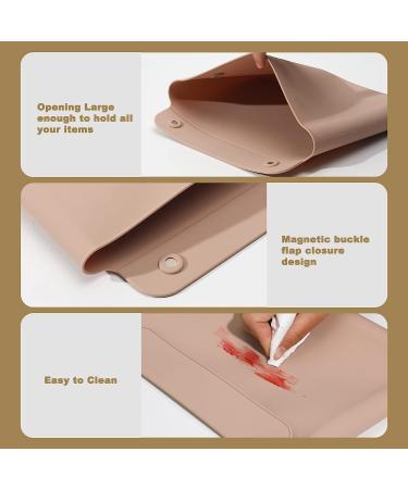 FERYES Khaki Makeup Bag & Travel Brush Holder - Portable Silicone Cosmetic Case for Toiletries - Buy Online on GoSupps.com