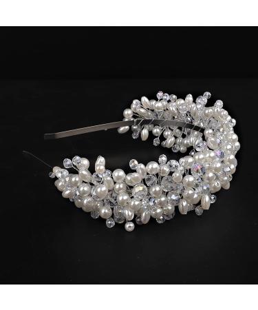 YERTTER Vintage Wedding Pearl Tiara Handmade Bride Headband - Greek Goddess Crown for Wedding, Prom & Parties (Style 1) - Buy Online on GoSupps.com