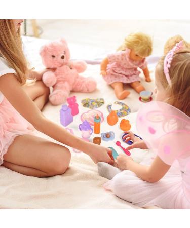 Aolso 20 Pcs Baby Doll Accessories Toy Set - Includes Magic Milk Bottle, Dummy, Spoons, Forks, Dinner Plate, Handbags, Comb, Mirrors, Bib, Shorts, Bathroom Accessories - 20pcs - Buy Online on GoSupps.com