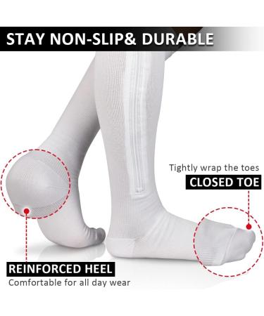 Ailaka Zipper Compression Socks 15-20 mmHg for Men Women | Closed Toe Support | Graduated Medical Varicose Veins Hosiery | Perfect for Athletics, Running, Flight Travel | Edema, Pregnancy Support | Small/Medium White - 1 Pair - Buy Online on GoSupps.com