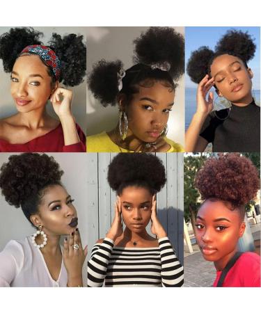 Synthetic Afro Puff Drawstring Ponytail Short Kinky Curly Hair Bun Extension Clip in Ponytail Hairpieces Short Curly Updo Hair Afro Bun Afro Chignon for Women Lady Girls (Black 8Inch) - Buy Online on GoSupps.com