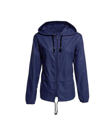 Ronony rain jacket women Light hooded jacket windbreaker with hooded outdoor jacket windproof raincoat transition jacket functional jacket softshell jacket outdoor s a001#marine blue