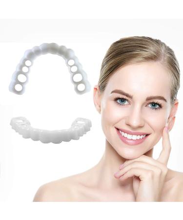 BGZ 4 pieces of fake teeth veneer cosmetic teeth 4 below and 4 upper teeth instant perfect smlie teeth veneeer temporary braces cover the broken and missing teeth for men and women