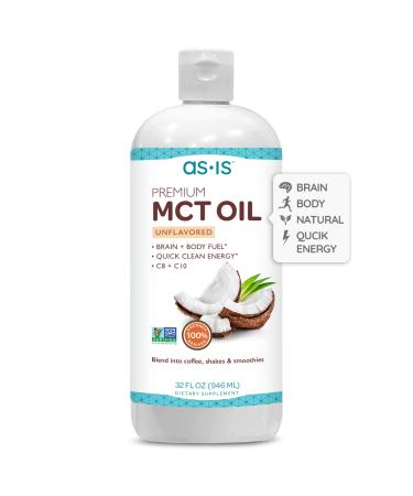 Premium MCT Oil C8 & C10 | Unflavored | 100% from Non-GMO Coconuts | Perfect for Morning Coffee | Quick Clean Energy | 32 fl oz (63 Servings) | by as-is