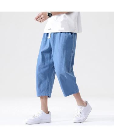 CEWIFO Men's 3/4 Casual Shorts | Elastic Waist Wide Leg Bermuda Pants - Lightweight Cotton Yoga & Beach Wear - A1-Blue XXL - Buy Online on GoSupps.com