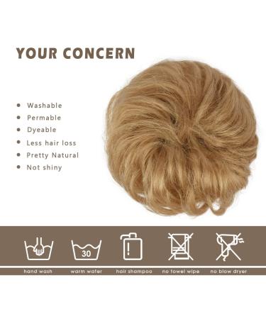 BARSDAR 100% Real Hair Tie Extensions - Curled Messy Bun & Updo Hair Parts for Women - Dirty Blonde - 27g 19# - Buy Online on GoSupps.com