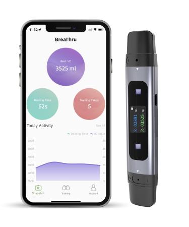 Smart Breathing Trainer, Breathing Training Device with Breathing Guided App - Personal Breathing Test Breathing Exercise Device for Asthma, Musicians, Smokers, Athletes and More (Silvery)