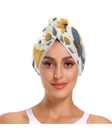 Sunflowers Gnomes Hair Towel 2 Pack Super Absorbent Hair Drying Towel Quick Dry Hair Turbans Head Towel with Button Twisty Wrap for Women Girls