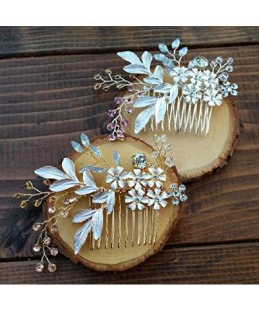 Women Lady Hairpin Hair Comb Clip Floral Piece Crystal Flower Bride Hair Pins Wedding Bridal Hairs Accessories Gift Gold - Buy Online on GoSupps.com