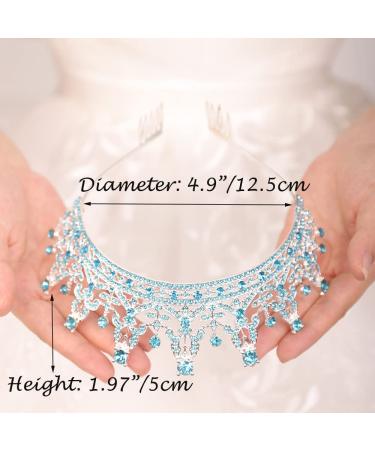JWICOS Princess Tiara and Crown for Women - Wedding Headband with Comb, Crystal Rhinestone Hair Accessory for Bride, Bridesmaid, Prom - Blue - Buy Online on GoSupps.com