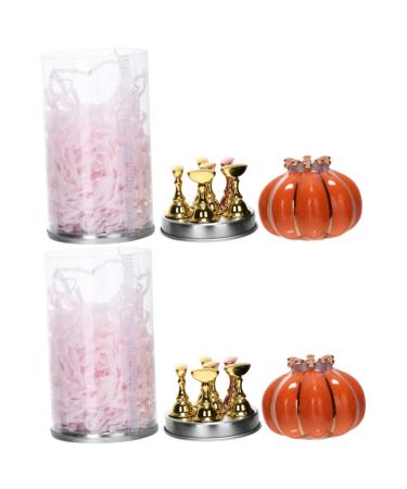 minkissy 2 Sets Nail Holder Fake Nail Tip Stand Nail Art Nail Tip Stand Pumpkin Magnetic Base Metal Brackets Nail Practice Base Fingernail Display Stand Pedicure Storage Rack Alloy