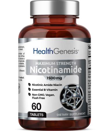 B-3 Nicotinamide 1500 mg 60 Tablets Maximum Strength Timed Release - Nicotinic Amide Niacin Natural Flush-Free Vitamin Formula - Supports Skin Cell Health