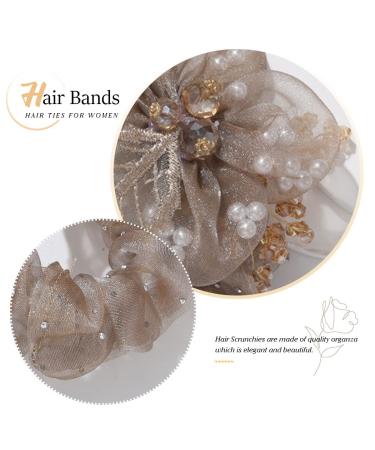 Brinie Flower Hair Scrunchies Pearl Champagne Hair Ties - Elastic Bands for Women and Girls - Buy Online on GoSupps.com