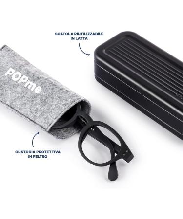 Popme Unisex Licorice Black Reading Glasses with Blue Lenses - 2 Diopters Blue Light Filter Perfect for Presbyopia - One Size Fits All - Buy Online on GoSupps.com
