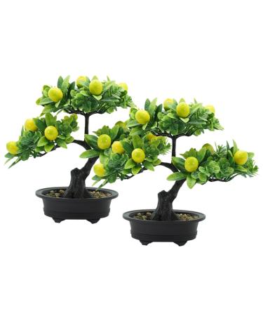Ciieeo 2pcs Artificial Fruit Tree Faux Potted Plants Flower Vases Decorative Lemon Tree Artificial Fruit Potted Faux Fruit Tree Bonsai Fake Lemon Bonsai Linden Tree Pvc Desktop Office As Shown 1 30X27X16CM