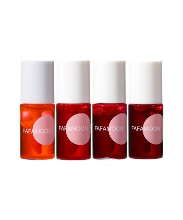 4 Colors Fruit Juice Lip Tint Set Mini Liquid Water Tint Multi-Use Lip and Cheek Tint Moisturizing Lip Stain Non-Sticky Long Lasting Lip Makeup (01#Apple) (1 Set)