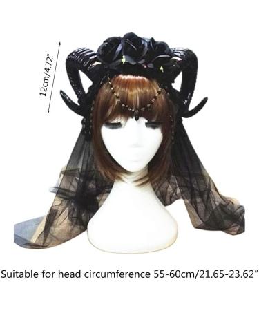 amangul Halloween Gothic Mesh Veil Headband Sheep Horn Rose Flower Chain Crown Hair Hoop(Blue) - Buy Online on GoSupps.com