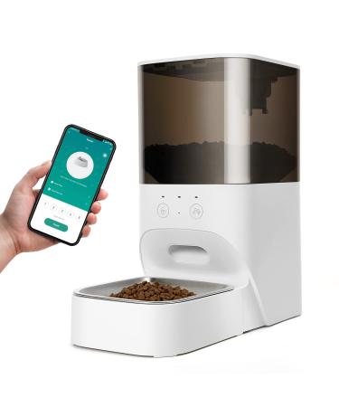 Automatic Cat Feeder, Timed Cat Feeder with APP Control, Dog Food Dispenser with Stainless Steel & Lock Lid, Up to 20 Portions 10 Meals Per Day, 30S Voice Recorder, 4L Programmable Pet Feeder White