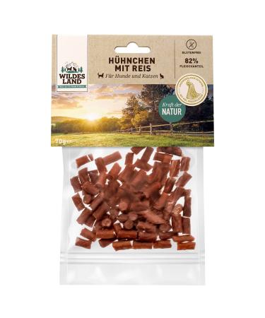 Wild land - chicken with rice - 70 g - Kausnack for cats - of course reward - free -free - free -free - fresh gentle dried meat - high meat content - fat low
