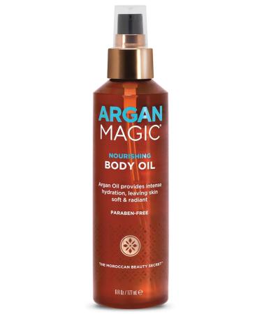 Argan Magic Nourishing Body Oil with Argan & Almond Oil | Intense Hydration Softens & Radiates | Made in USA Paraben Free Cruelty Free (6 FL Oz)