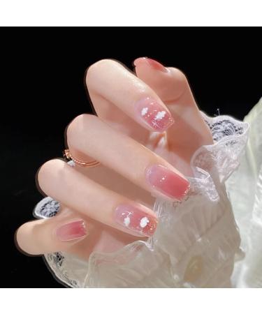 24pcs Milk White Rabbit Fake Nails Kawaii Cute Childlike Nail Art Full Cover Artificial False Nail Ballerina Press On Nails Art DY166