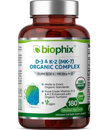 biophix Organic Vitamin D-3 K2 Turmeric 180 Vcaps - High-Potency Supports Strong Bones Immune Health