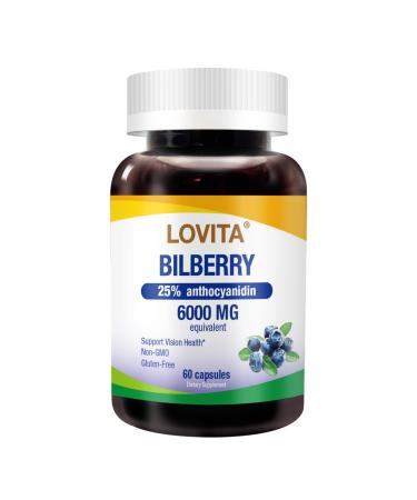 LOVITA Bilberry Extract High Concentrated 60 mg 100:1 Extract Standardized to 25% Anthocyanins for Eye Health & Vision Support 60 Vegan Capsules