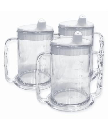 Wide floor two handle drinking cups with drinking lids - 3 pieces |Adult drinking aid cups older people Small spout drinking lid double handle dementia arthritis weak handle drink cup 3 pieces of drinking lids