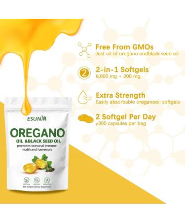 ESUNM Oregano Softgels Oregano Oil with Black Seed Oil Promotes Seasonal Immune Health and Harnesses Oregano Oil Supplement Capsules Non-GMO Gluten Free 300 Softgel Capsules Dietary Supplement - Buy Online on GoSupps.com