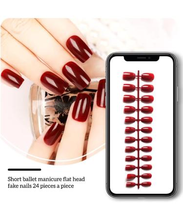 Dajidafu 24 Pieces Short Ballerina Scratch-resistant Press on Nails Colorful DIY Exquisite Graceful Personality Acrylic Nail 2wine red - Buy Online on GoSupps.com