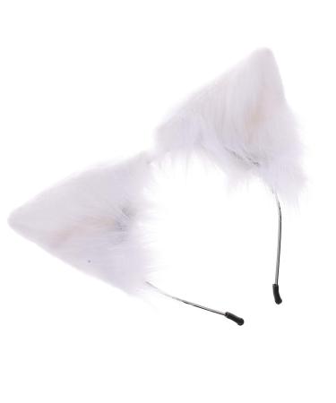 Lurrose Cat Fox Faux Fur Ears Headband Fluffy Animal Ears Headband Fox Ear Hairband Party Masquerade Headdress for Women White