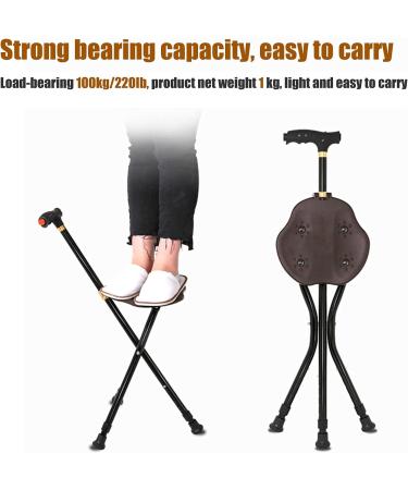 Folding Cane with Seat Lightweight Three-Legged Adjustable Walking Stick with LED Light for Seniors Outdoor Travel Aids - Buy Online on GoSupps.com