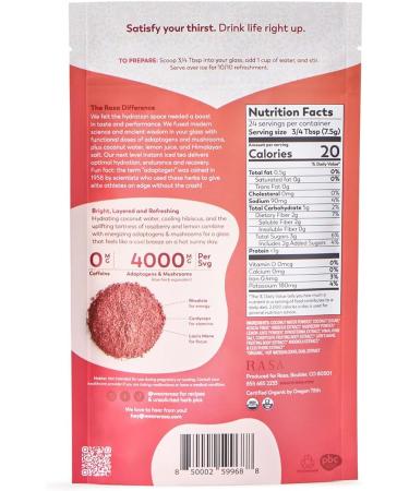 Rasa Raspberry Hibiscus Hydration | Organic Boosted Iced Tea with Adaptogens and Mushrooms | Gluten-Free Premium Electrolyte Powder Drink Mix Refreshing Hydration (6 oz / 24 Servings) - Buy Online on GoSupps.com