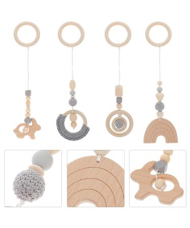 Woodsy Decor 4Pcs Hanging Baby Gym Wood Toys Set - Wooden Baby Play Gym Activity Pendant Rattles, Teething Soothers, Sensory Toys - Nursery Grey & Beige Theme - Buy Online on GoSupps.com